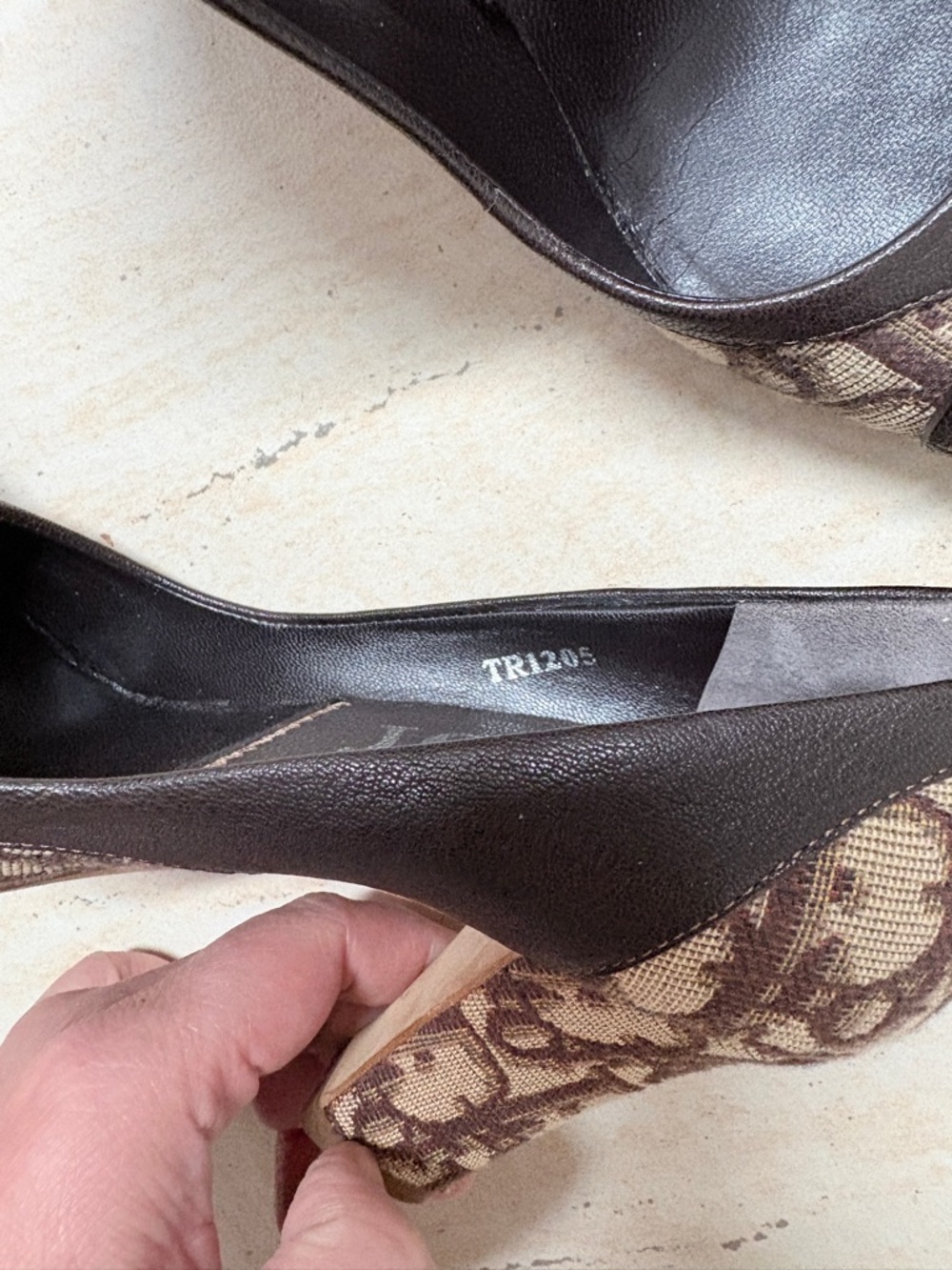 Dior Brown Canvas Logo Block-Heel Pumps, Size 36 - Picture 3 of 4